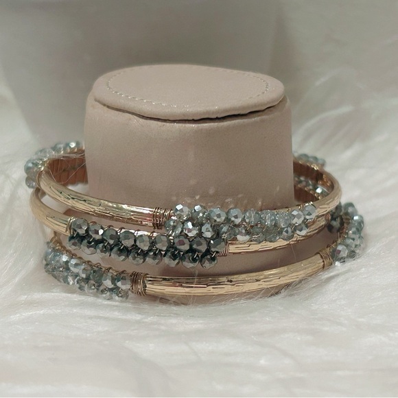 Jewelry - Elegant Gold 3 Stack Bangle Bracelet Set with  Swarovskis New